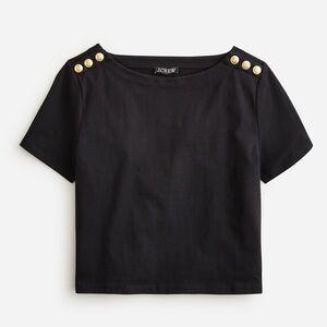 J. Crew EUC Mariner Cloth Boatneck T-Shirt Gold Button